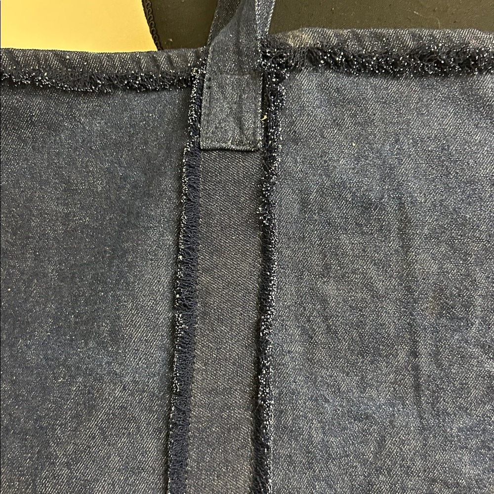 Tote, Dark blue Jean material with a black bottom, zipper pocket on interior - Picture 2 of 7